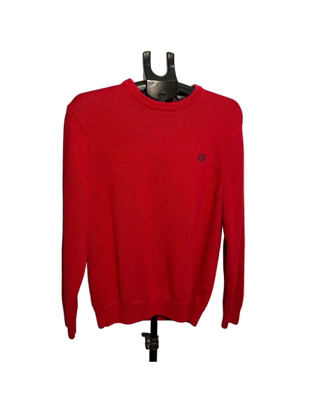 Chaps Ribbed Crewneck Sweater Cotton Crest Logo Size L Red